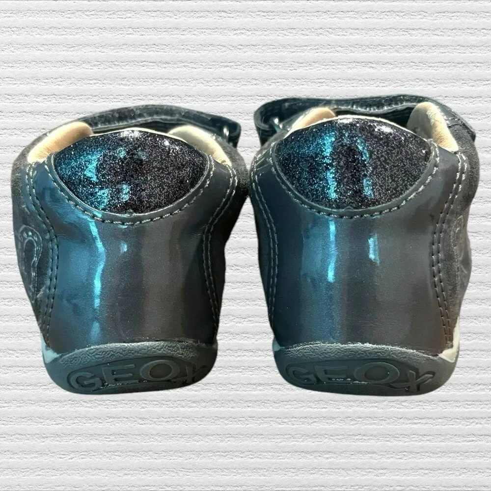 Geox Respira 5.5 Infant Baby  Shoes Trainers Bow Rhinestone Gray Leather